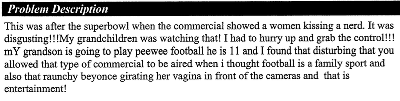 Illustration for article titled "A Women Kissing A Nerd," "Beyonce Girating Her Vagina," And Other Angry Complaints To The FCC About The Super Bowl